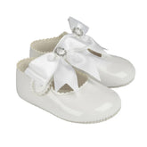 Pre-Walker White Diamante Bow Patent Shoes